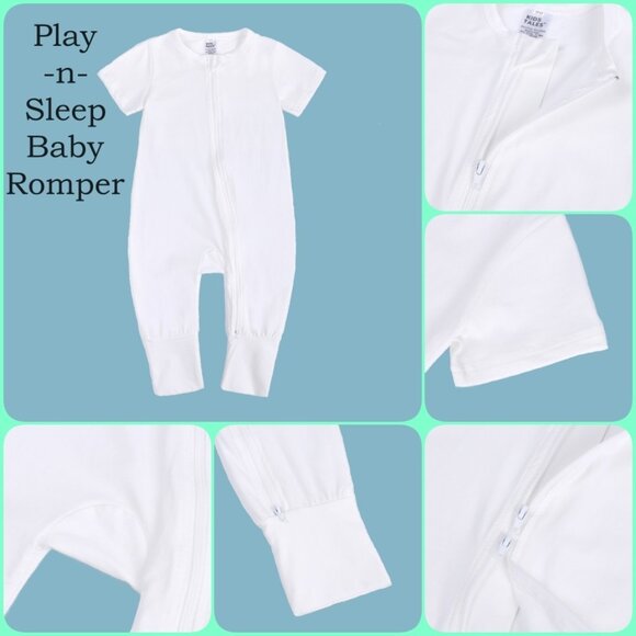 NWT*BABY ROMPER Short Sleeve Long Leg Double Zipper Bodysuit Wht Cotton Boy Girl - Picture 1 of 15